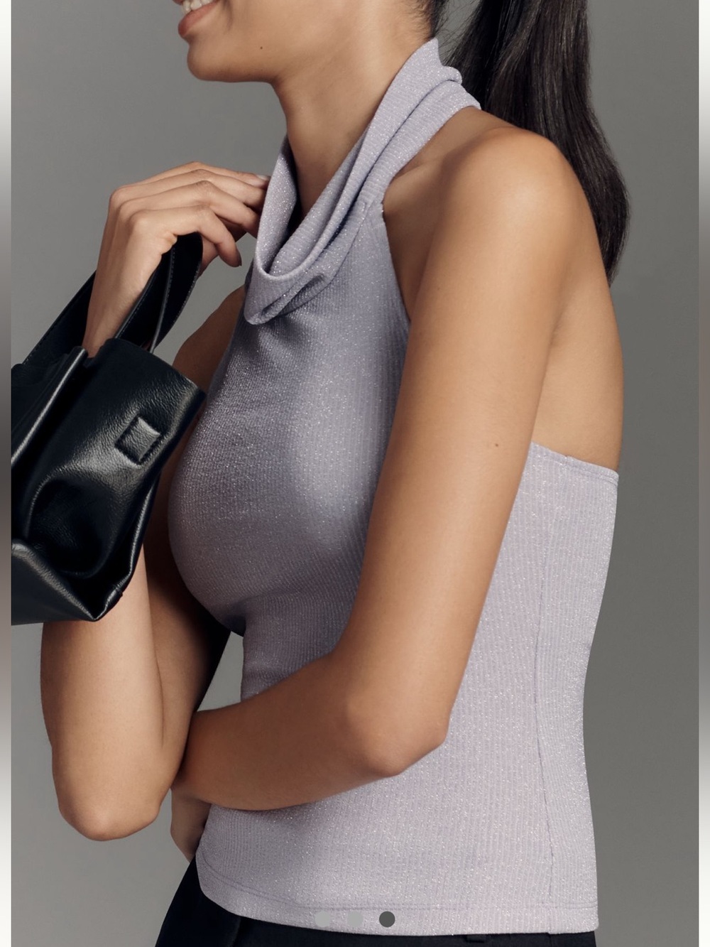 Anthropologie NWT Sz S pretty ribbed lavender halter top w/subtle silver shine